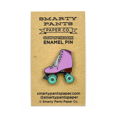 Amethyst roller skate pin with glow in the dark wheels