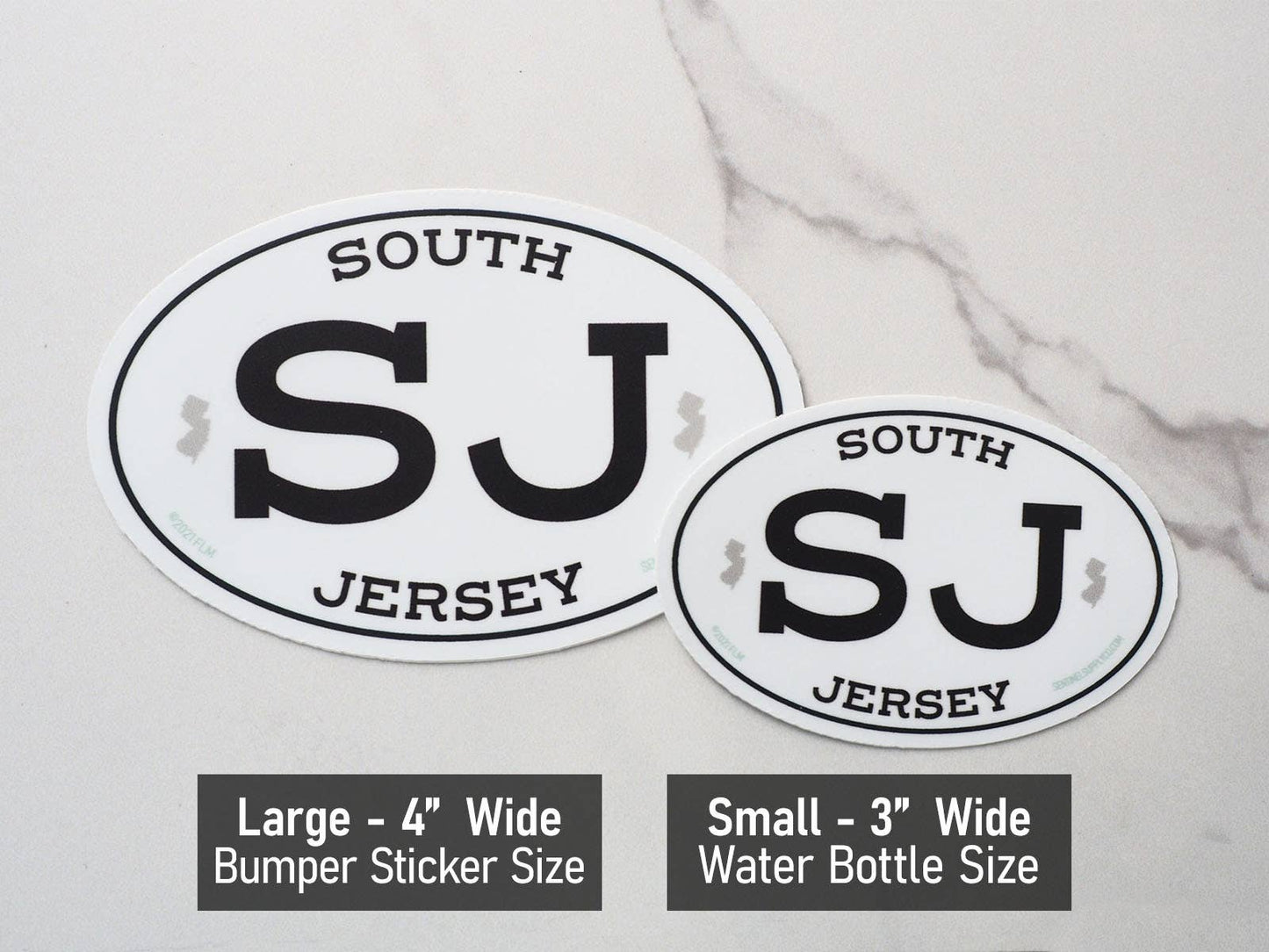 White Oval South Jersey Bumper Stickers - 3" & 4" NJ Decals