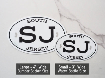 White Oval South Jersey Bumper Stickers - 3" & 4" NJ Decals