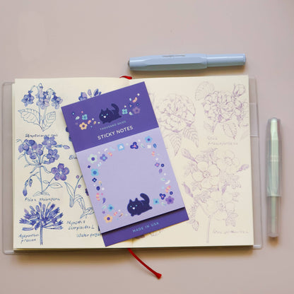 Sticky Notes - Floral Black Cat