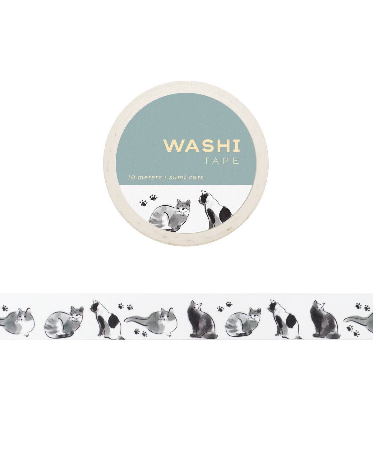 Sumi cat washi tape roll with cat paw-print pattern