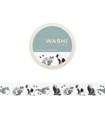 Sumi cat washi tape roll with cat paw-print pattern