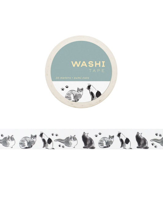 Sumi cat washi tape roll with cat paw-print pattern