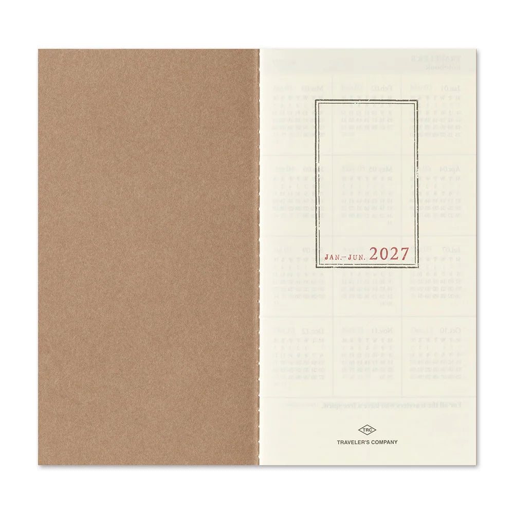 2027 weekly memo notebook back cover with kraft brown panel and printed calendar