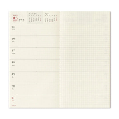 2027 weekly memo notebook monthly page with blank memo grid for late March