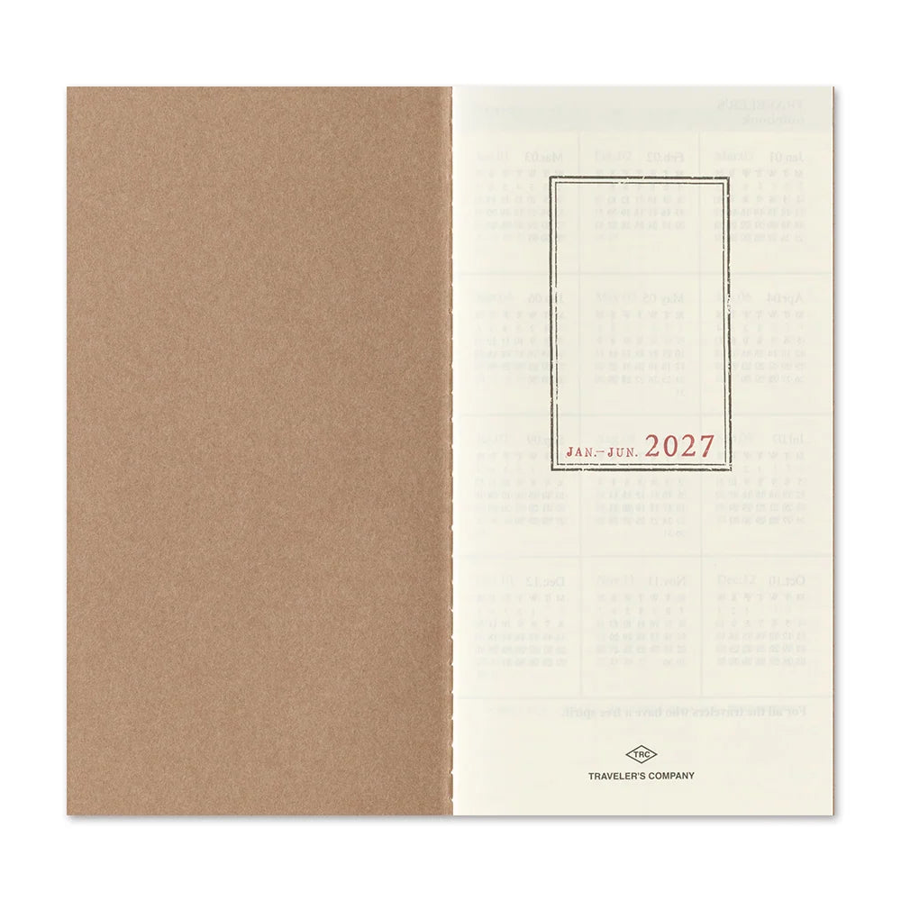 Kraft-brown notebook cover with 2027 calendar panel on the inside