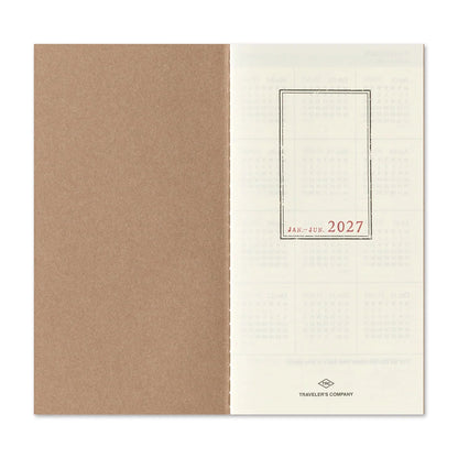 Kraft-brown notebook cover with 2027 calendar panel on the inside