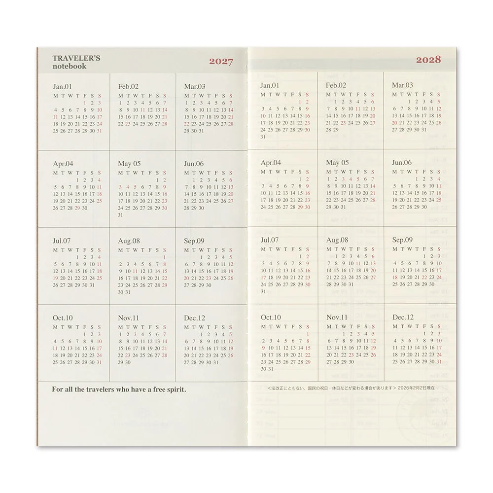 Calendar spread showing late-2027 and early-2028 weekly date blocks