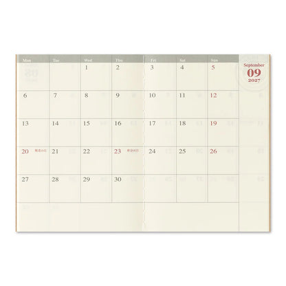 Monthly calendar page with September 2027 dates highlighted in light grid.