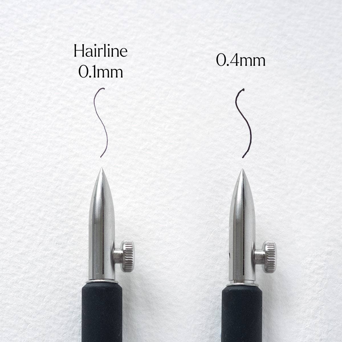 Silver dip pen set with black grips: hairline 0.1mm and 0.4mm nib sizes