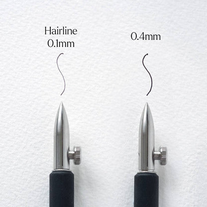 Silver dip pen set with black grips: hairline 0.1mm and 0.4mm nib sizes