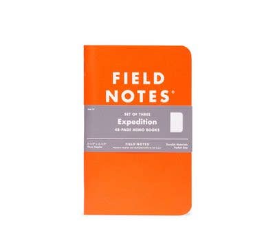 Expedition 3-pack notebooks by Field Notes, orange cover with white title
