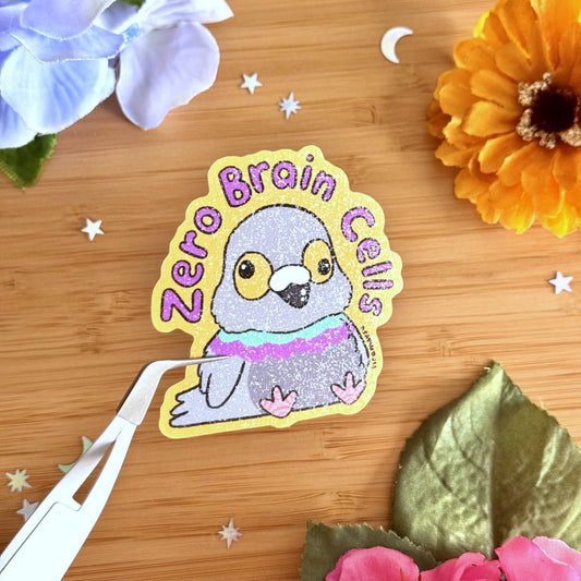 Zero Brain Cells Glitter Sticker