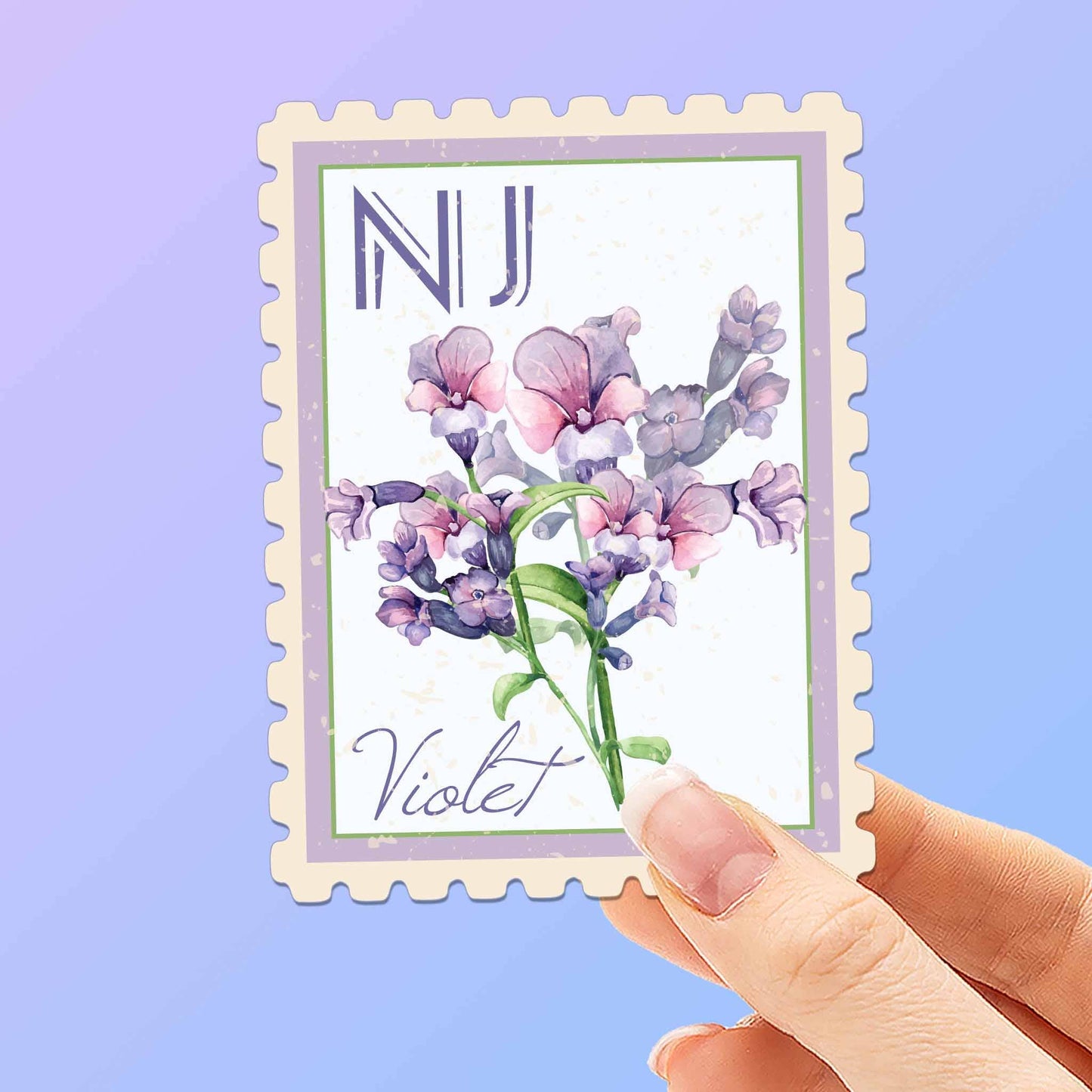 New Jersey State Flower Violet Sticker - Vintage Stamp Decal