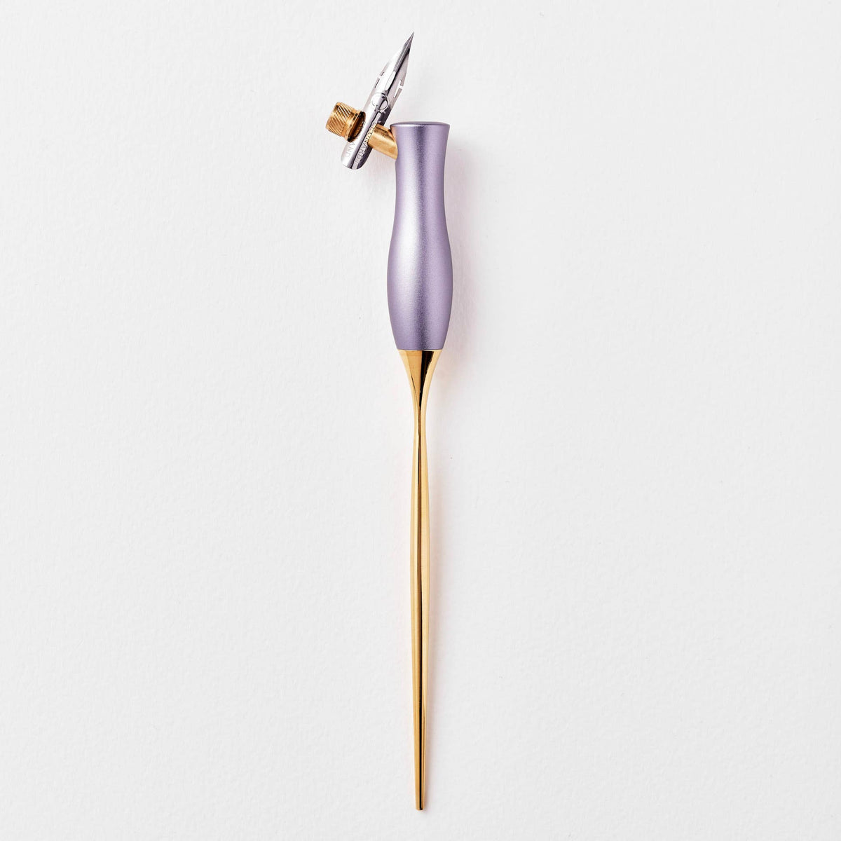 Lavender oblique calligraphy pen with metal nib and gold grip