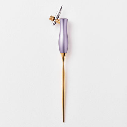 Lavender oblique calligraphy pen with metal nib and gold grip