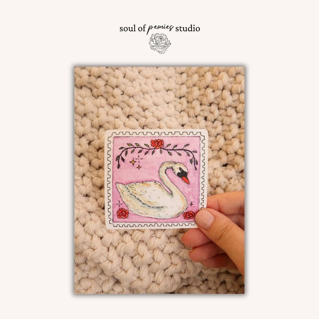 Swan Postage Stamp Vinyl Sticker
