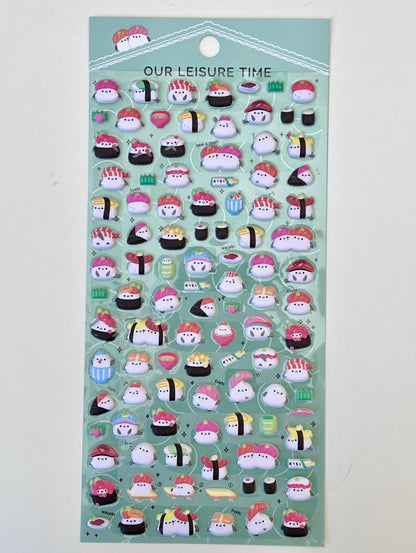 Tiny Animal Food Court Puffy Assorted Stickers