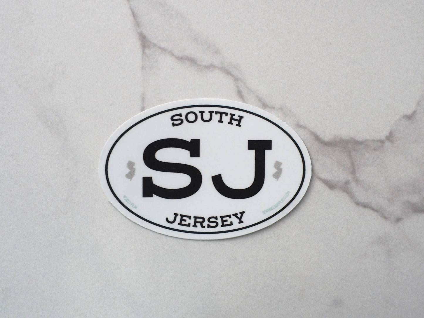 White Oval South Jersey Bumper Stickers - 3" & 4" NJ Decals