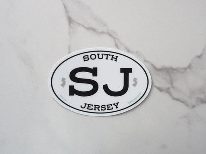 White Oval South Jersey Bumper Stickers - 3" & 4" NJ Decals