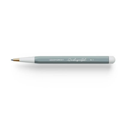 Ballpoint pen with gray barrel and white grip, blue ink, No. 1