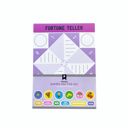 Purple and white fortune-teller pad with numbered triangular layout and cutout circles