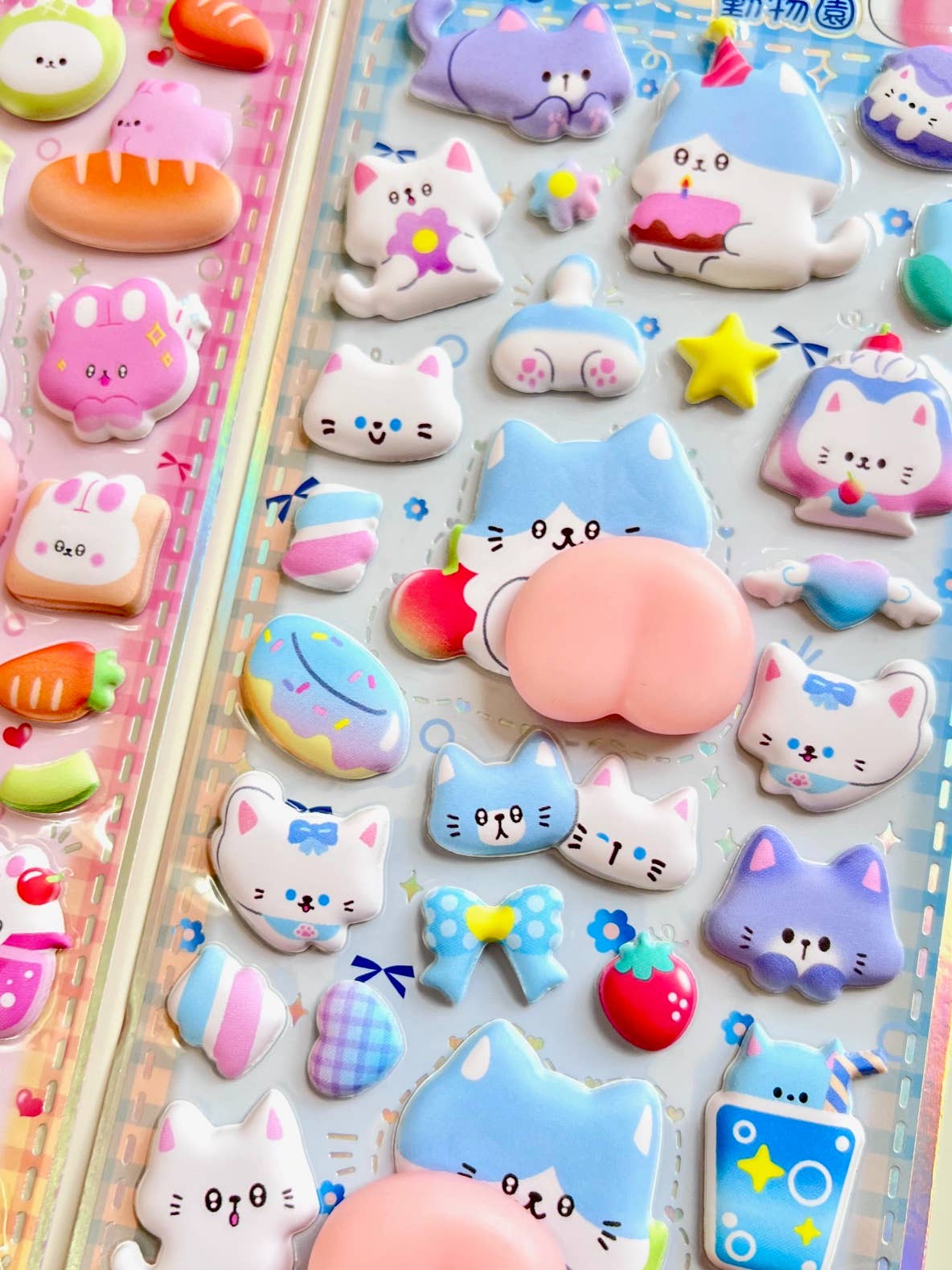 Pastel animal squishy butt sticker sheet with cat and star shapes and bow details