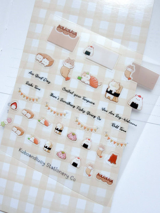 Kuboandlucy Stationery Co | Sushi Cat Clear Sticker Sheet