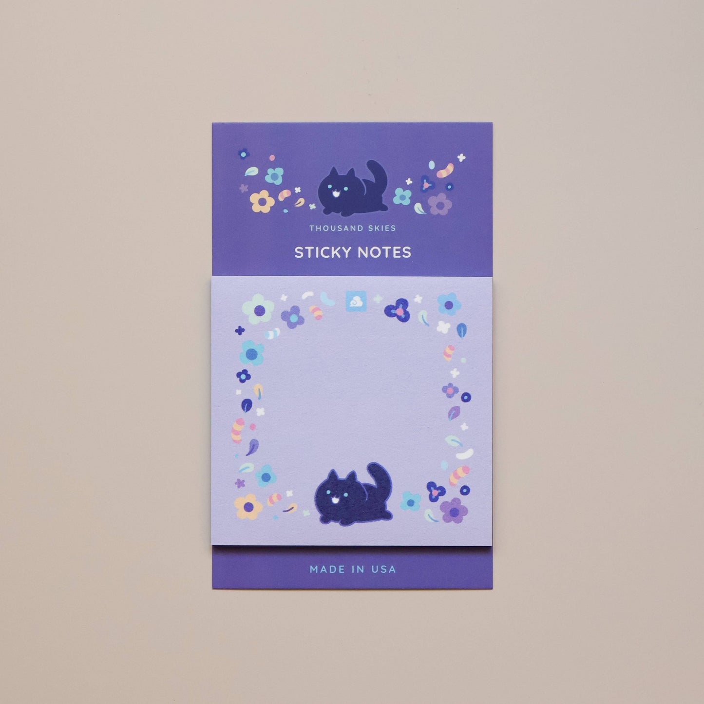 Sticky Notes - Floral Black Cat