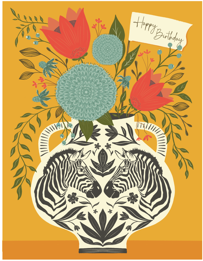 Zebra Vase Birthday Wishes – Birthday Greeting Card – Bucks Bespokery