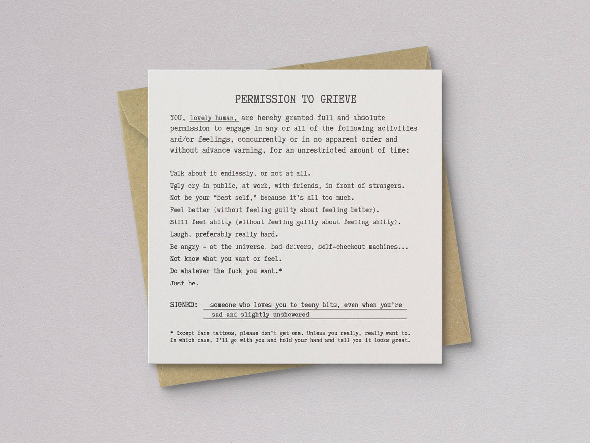 Permission to Grieve Card - Letterpress Printed