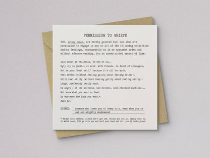 Permission to Grieve Card - Letterpress Printed