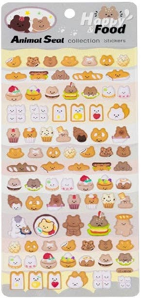 Puffy animal seal stickers sheet with bear and food designs