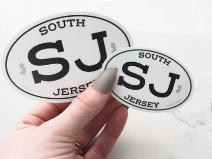 White Oval South Jersey Bumper Stickers - 3" & 4" NJ Decals