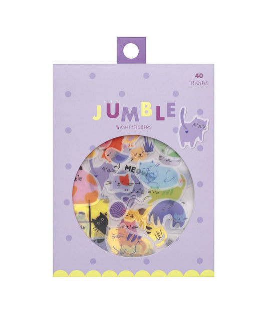 Purple cats washi sticker pack with circular window, 40 stickers