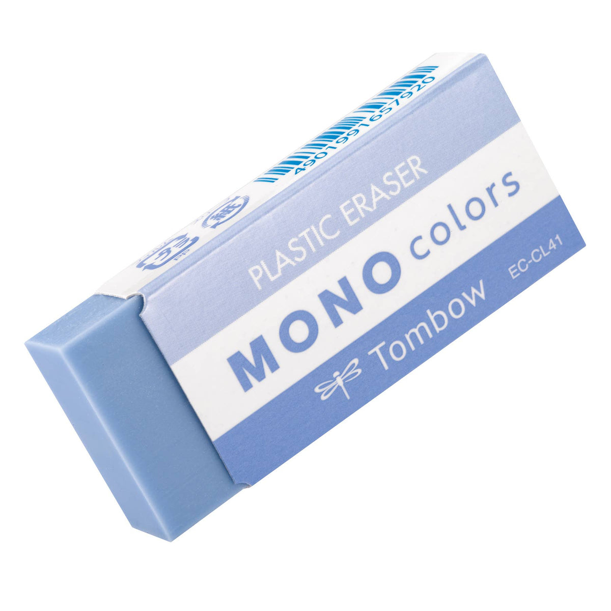 MONO Colors plastic eraser in a light blue wrapper