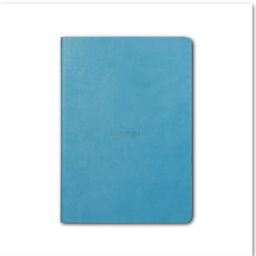A5 dot-grid notebook, blue cover with embossed RHODIA logo
