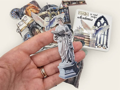Academia sticker tin box sticker: white statue of a woman in classical robes