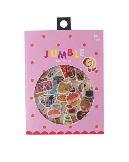 Pink washi sticker packet with round window, assorted food snack stickers
