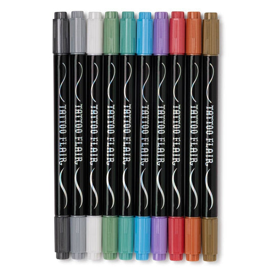 Set of metallic temporary tattoo markers, multicolor pens in a row