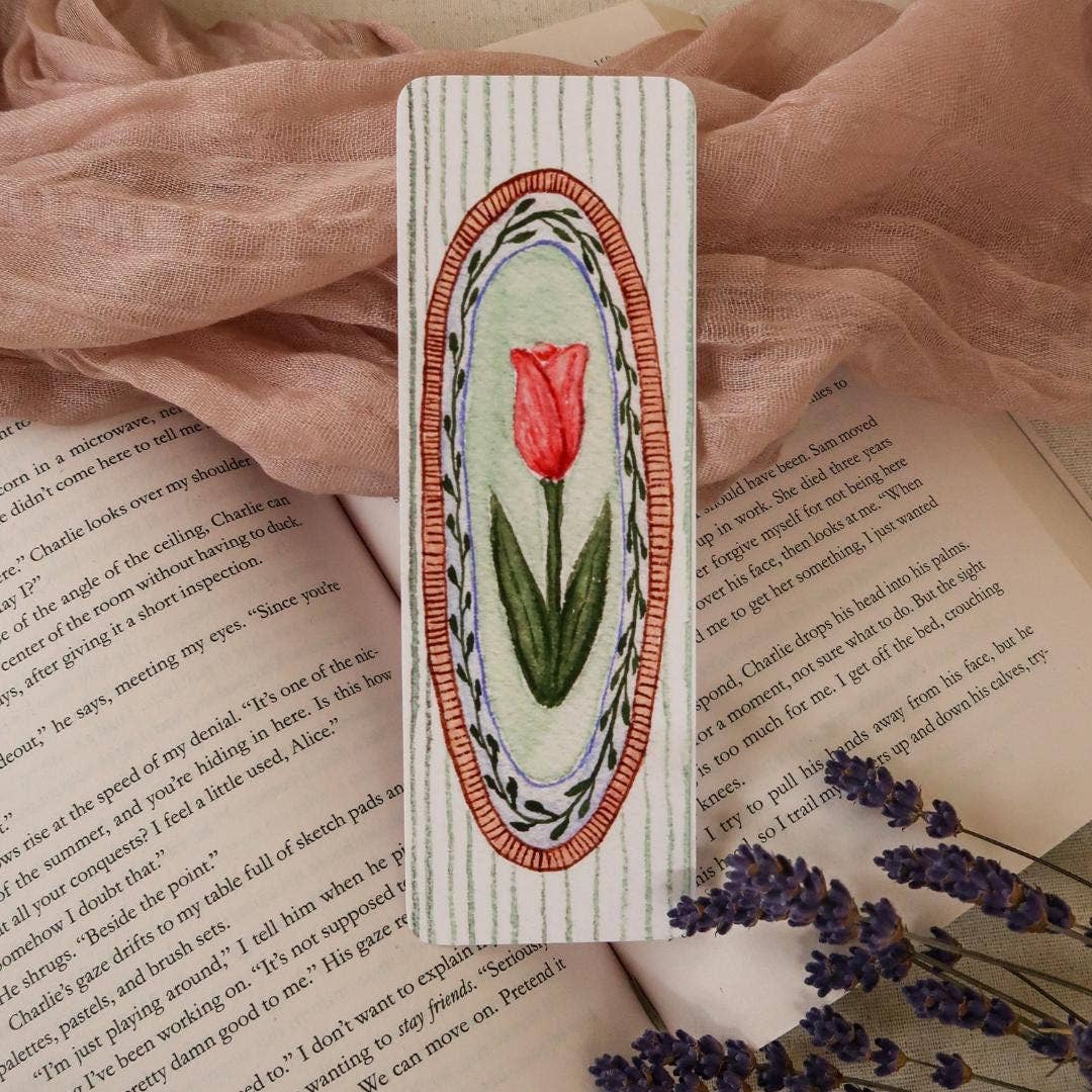 Folk Tulip Watercolor Bookmark