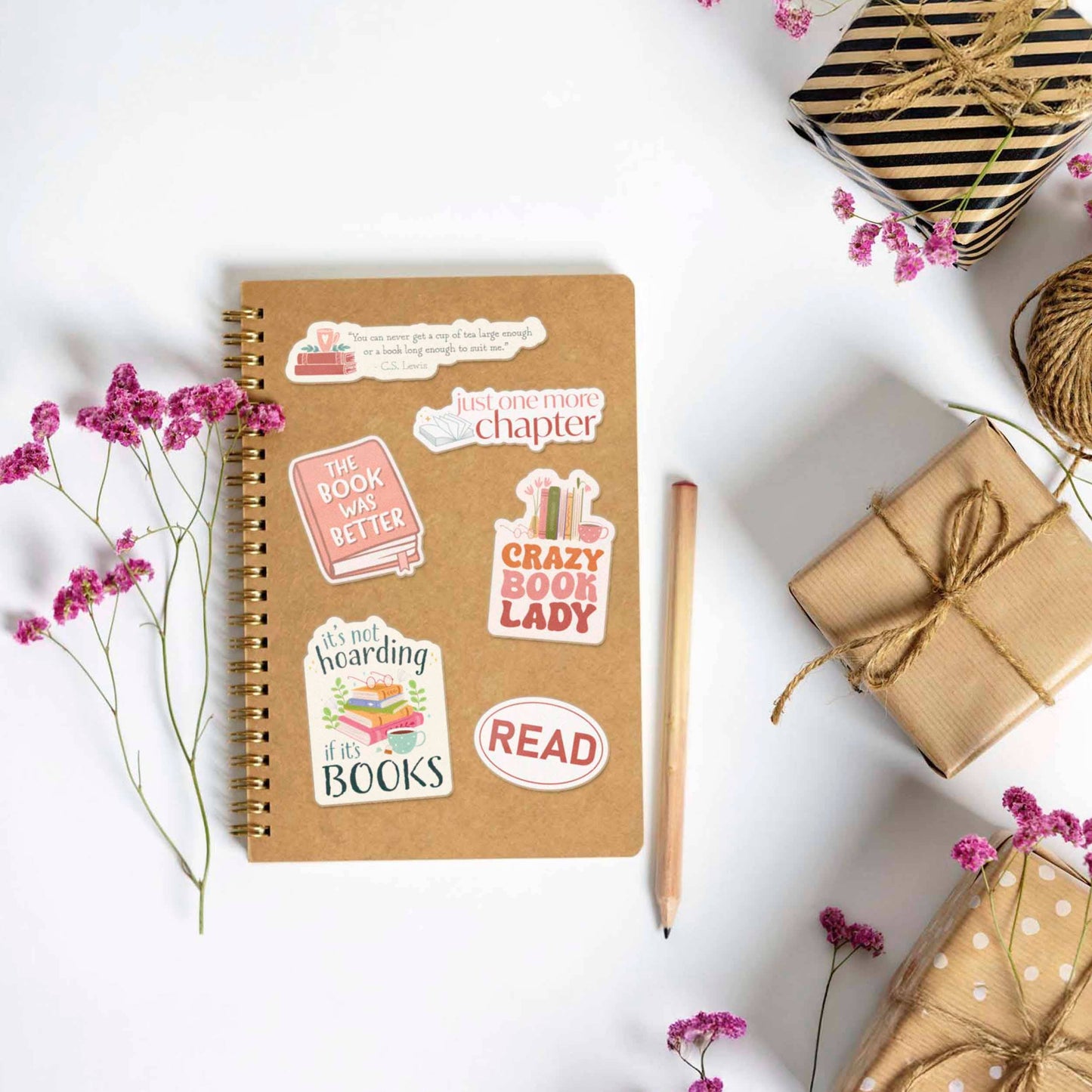Book Sticker Sheet - Set of 6 Mini Reading Decals w/ Hanger