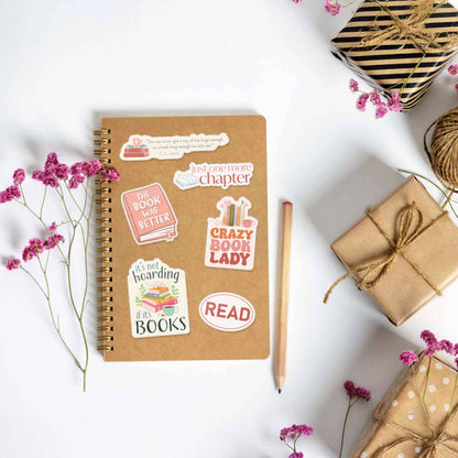 Book Sticker Sheet - Set of 6 Mini Reading Decals w/ Hanger