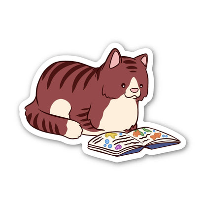 Cat Reading Book Sticker