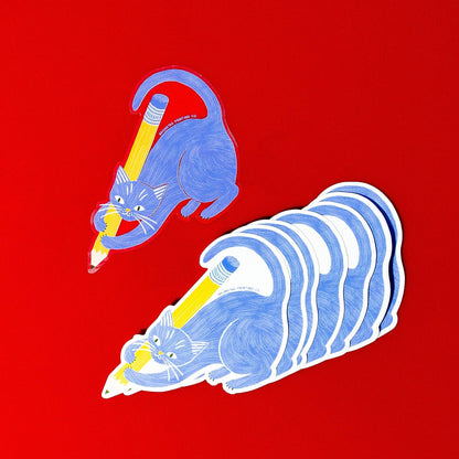 Pencil Cat - Clear Sticker