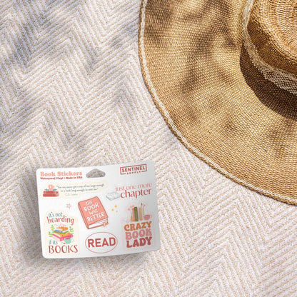 Book Sticker Sheet - Set of 6 Mini Reading Decals w/ Hanger