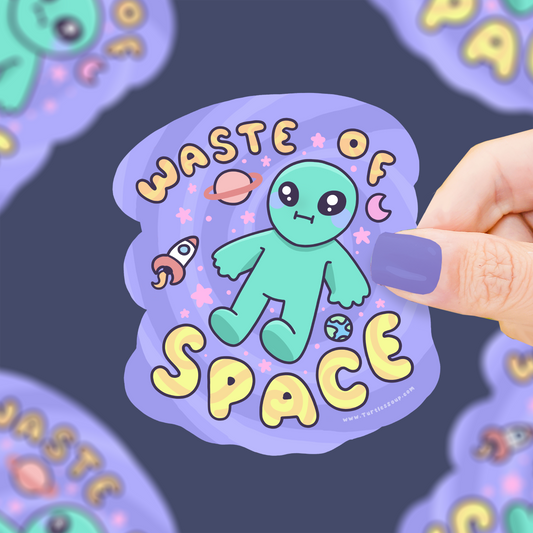 Waste of Space, Alien, Depressed, Sad, UFO, Vinyl Sticker