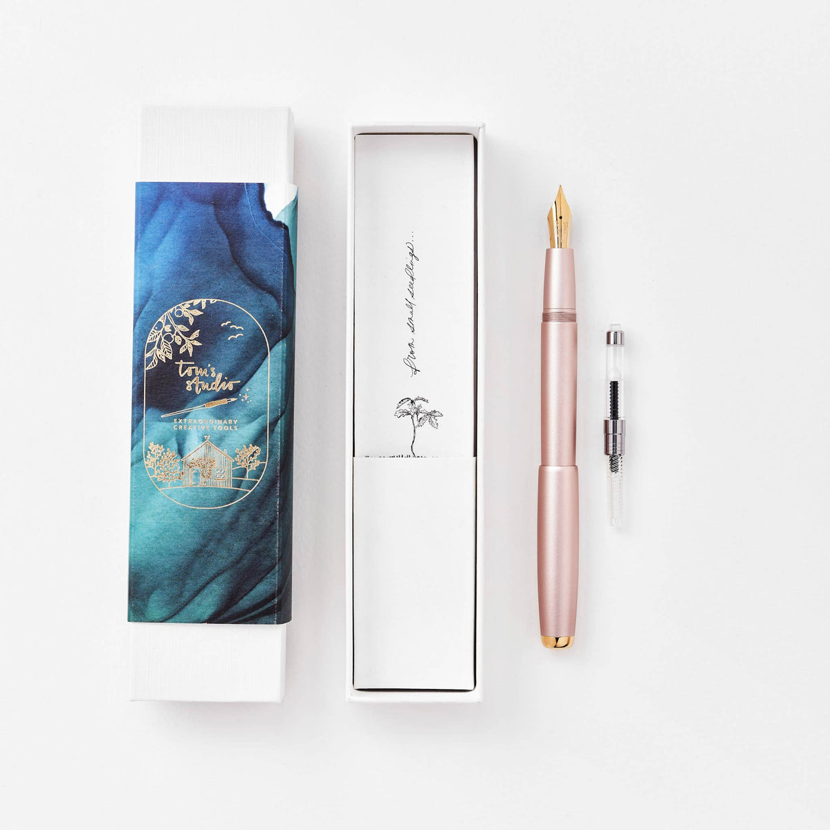 Rose pink fountain pen with gold nib, gift box set with spare cartridge