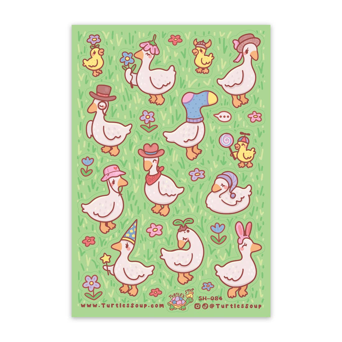 Ducks with hats floral spring animal glitter sticker sheet with multiple duck designs