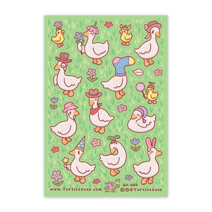 Ducks with hats floral spring animal glitter sticker sheet with multiple duck designs